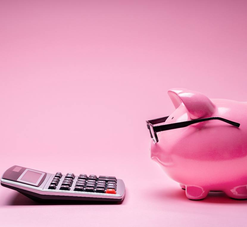 Piggy bank and calculator
