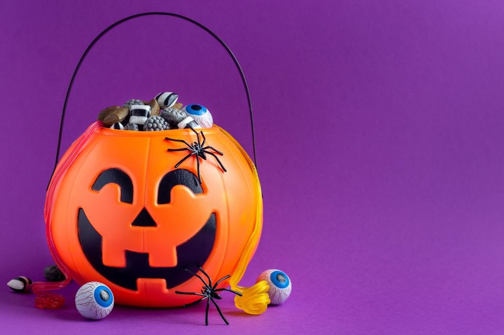 A Halloween candy bucket